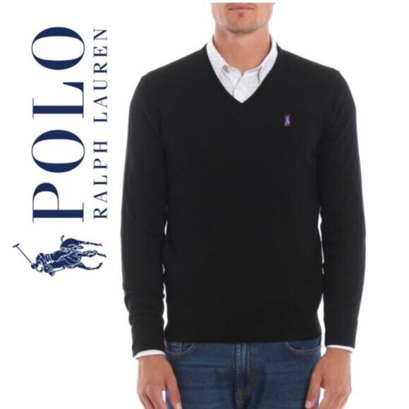 POLO RALPH LAUREN Black V-neck sweater Size Xlarge - Picture 1 of 8